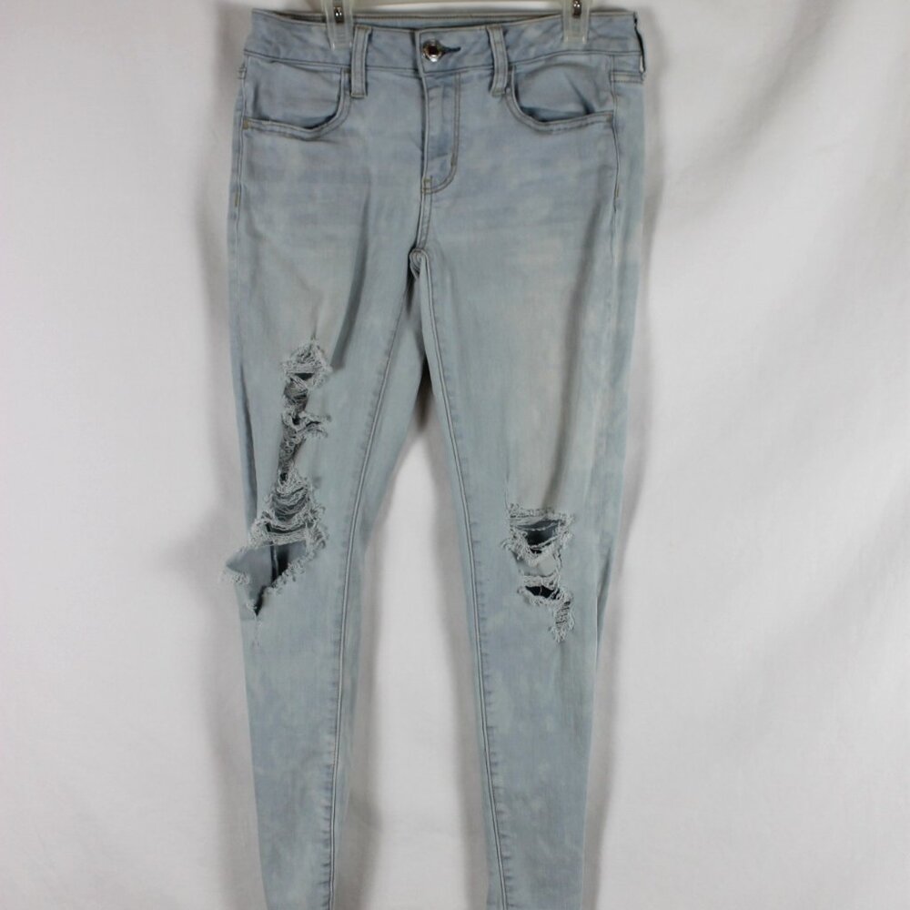 AMERICAN EAGLE OUTFITTERS Denim Jeans Woman Size 6 Light Blue Skinny Distressed